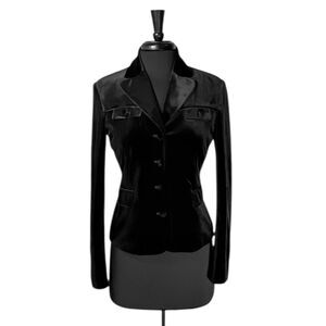 Elie Tahari Women’s Blazer M Black Velvet Button Front Lined Holiday Suit Jacket